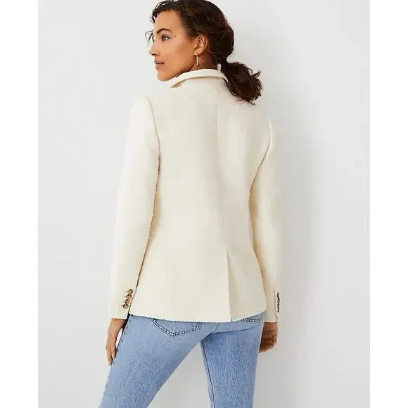 Ann Taylor The Hutton Blazer In Tweed Ivory White Career Office Size 4 NWT $179 - Picture 3 of 9